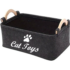 Durable Polyester Cat Toy Storage Box |Graphic Paw Print Design,Pet Toy Organizer Basket for Home Organization,No Battery Needed