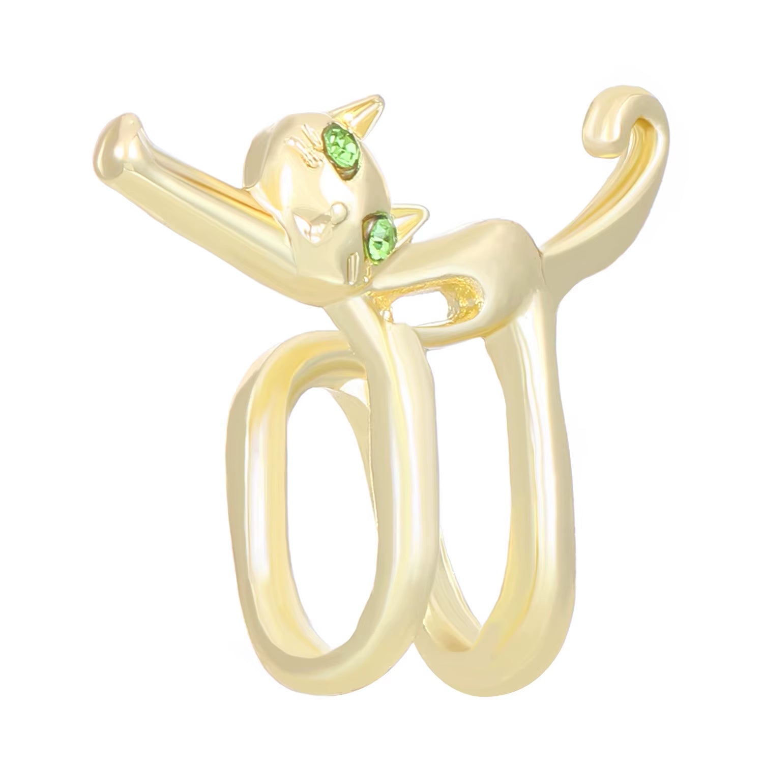 Stylish Cat Elf Clip-On Earrings with Green Eye Design - Unique Metal Fashion Jewelry for Women