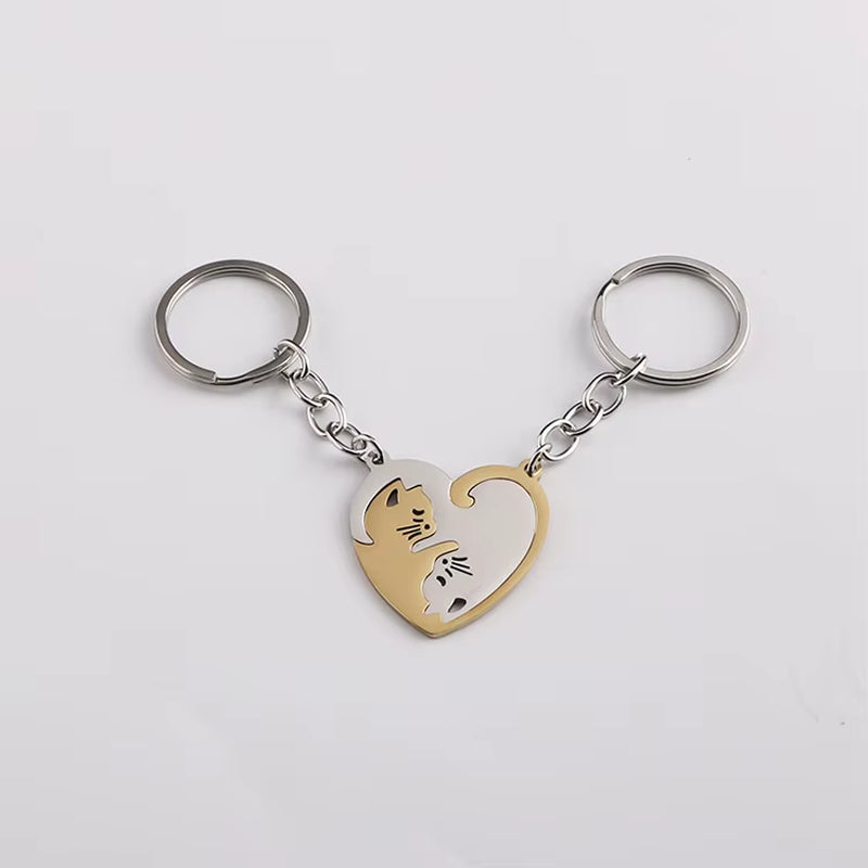 Cute Cat Keychain Stainless Steel 