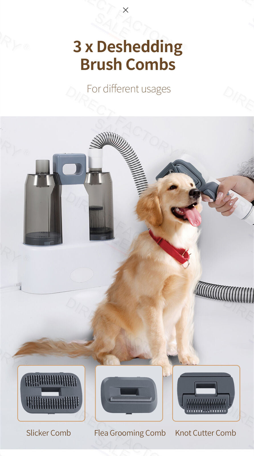Pet Grooming Hair Dryer and Vacuum Cleaner Set with Clipper and Brush