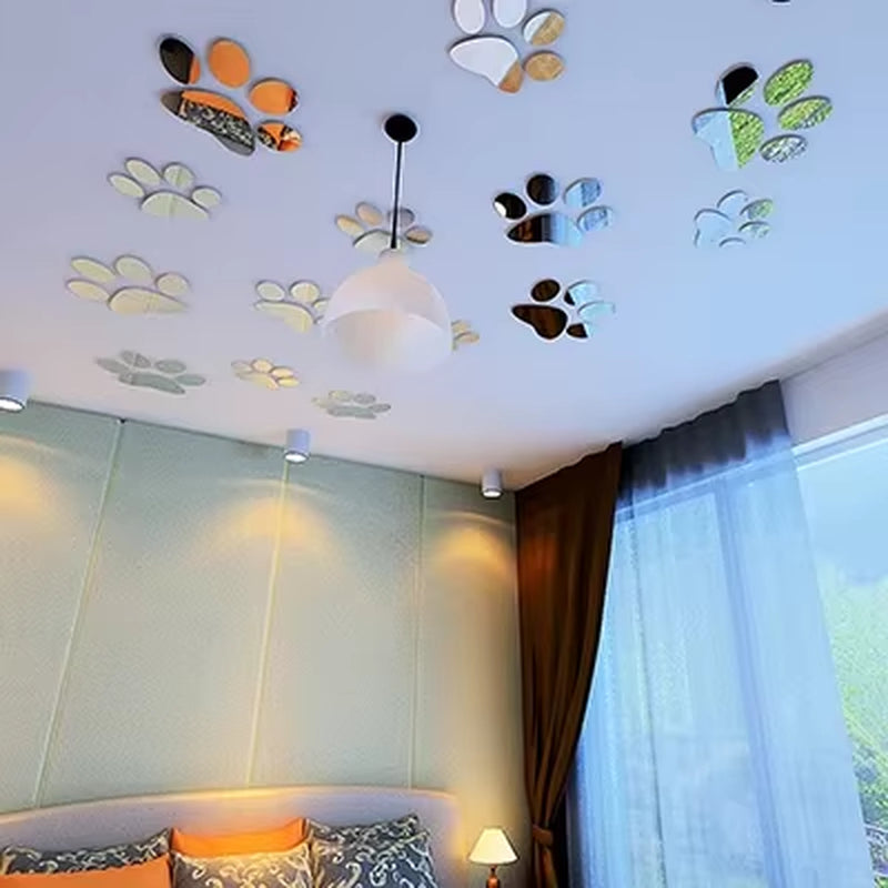 Mirror Acrylic Dog Paws Three-Dimensional Wall Stickers - 6 Pcs