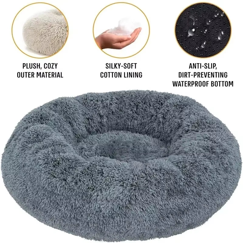 Round Plush Winter Pet Bed - Washable Basket for Small, Medium, and Large Dogs and Cats