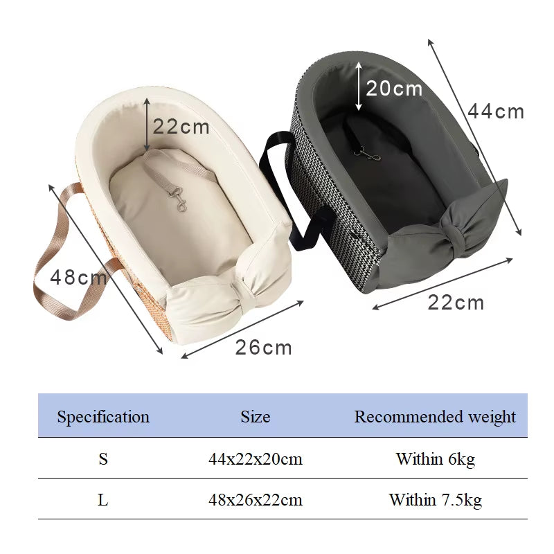 Portable Dog Car Seat – Travel Transport Bag for Cats & Small Dogs, Central Car Seat Bed with Cute Bow Design