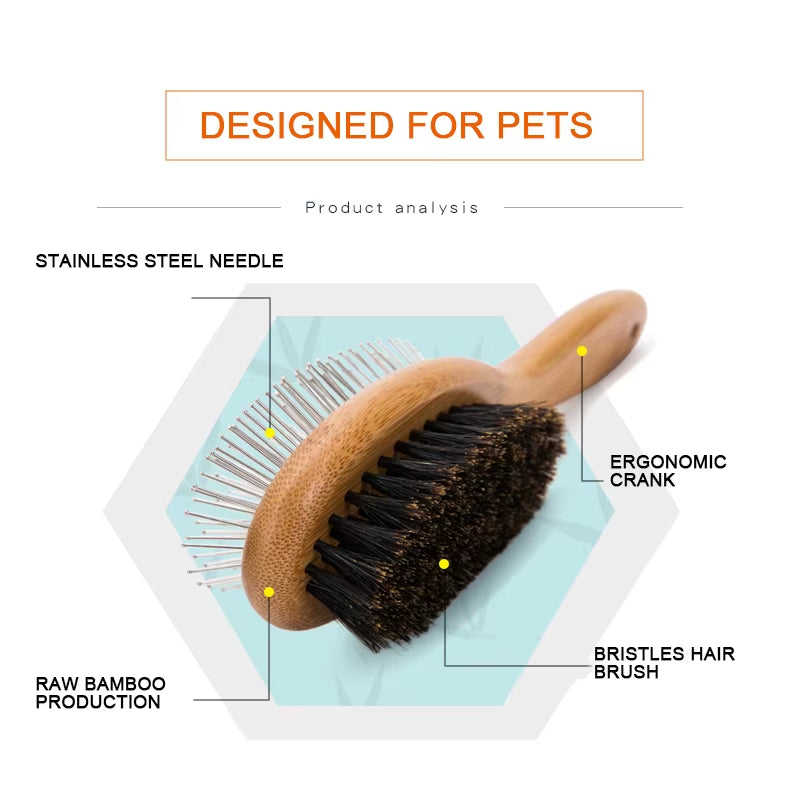 Pet Double-Sided Brush Comb Stainless Steel Needle Bristles Hair Brush Grooming Competition Vacation Cat Dog TLK23131