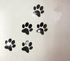 Mirror Acrylic Dog Paws Three-Dimensional Wall Stickers - 5 Pcs Set