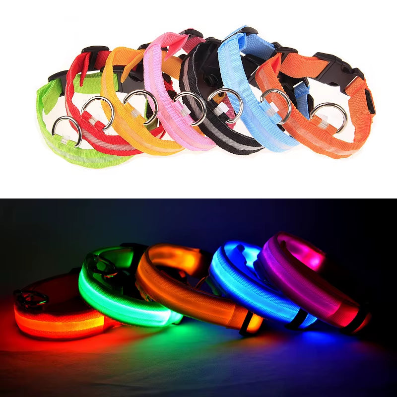 Reflective Nylon LED Pet Dog Collar Safety Night Walking Flashing Glow in the Dark Pet Luminous Dog Accessories Collar
