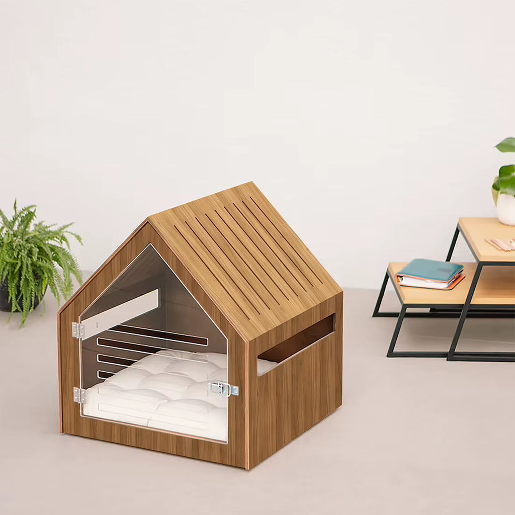 Dog and Cat House with Acrylic Door Stained Wood Dog Kennel Crate Furniture Indoor Dog Cat House
