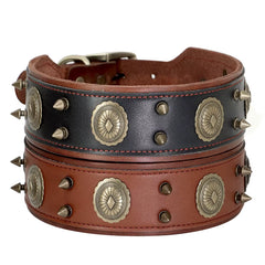 Super Cool Pet Dog Collar Genuine Leather Spiked Studded Collars Adjustable Big Dog Collar for Medium Large Dogs Pitbull Correa