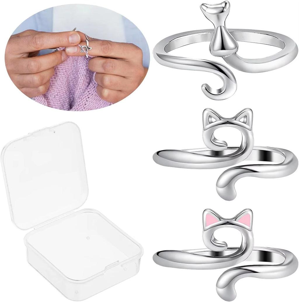 Set of 3 Adjustable Cat-Themed Rings in Gift Box - Crochet Loop Design for Women, Ideal for Cocktail Parties and Birthdays