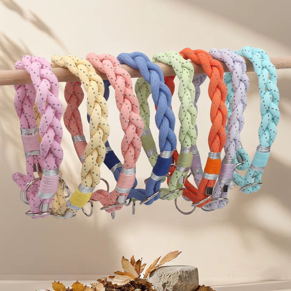 Braid Twisted Reflective Dog Collar | Strong Solid Training Collar for Small, Medium, and Large Pets - Sky Blue