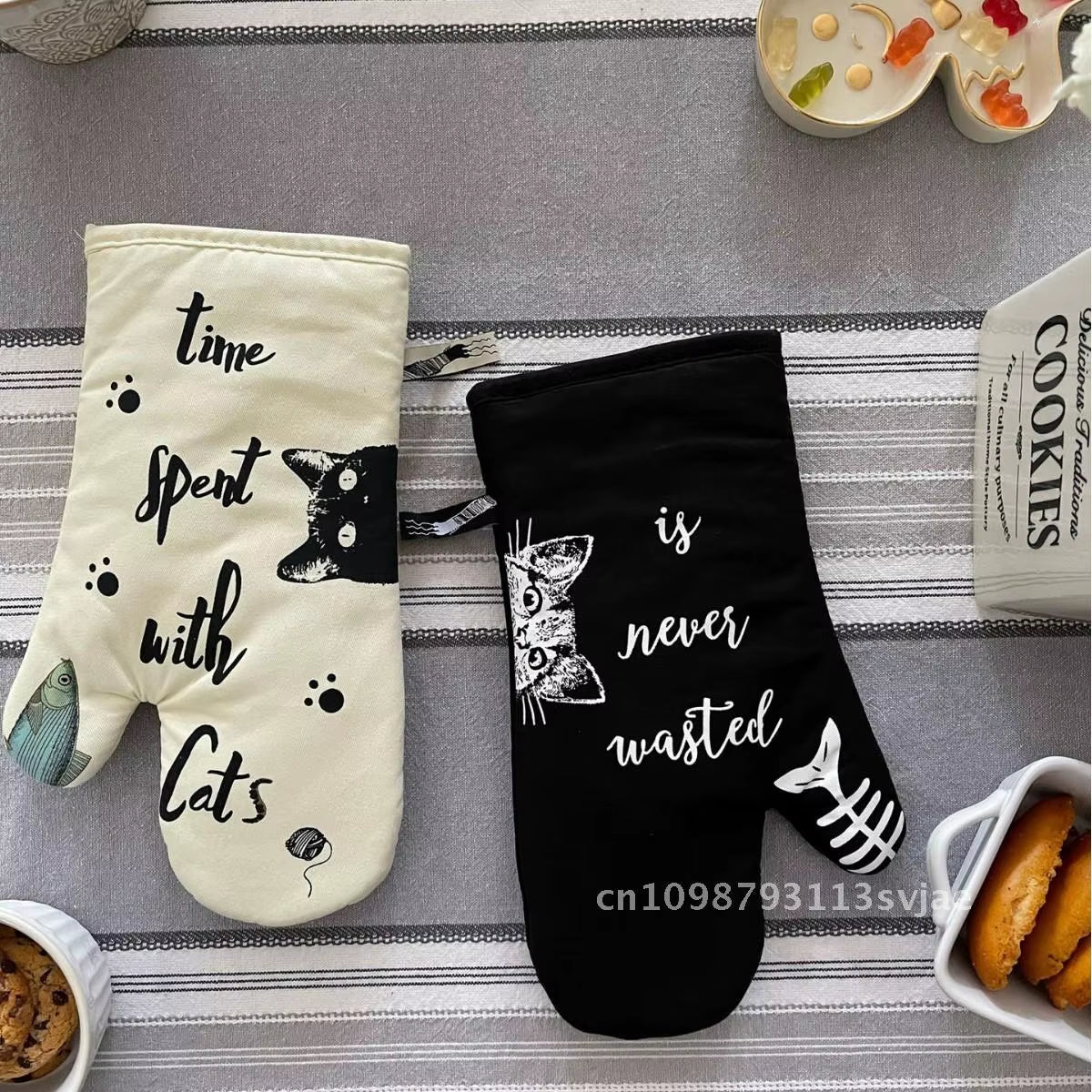 Cat Meow Cotton Oven Gloves - Anti-Scalding