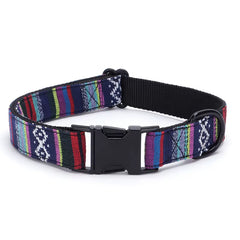 Adjustable Dog Collar Bohemian Stripe Plaid Pet Collar Ethnic Pet Collars with Metal Buckle for Medium to Large Dog Accessories