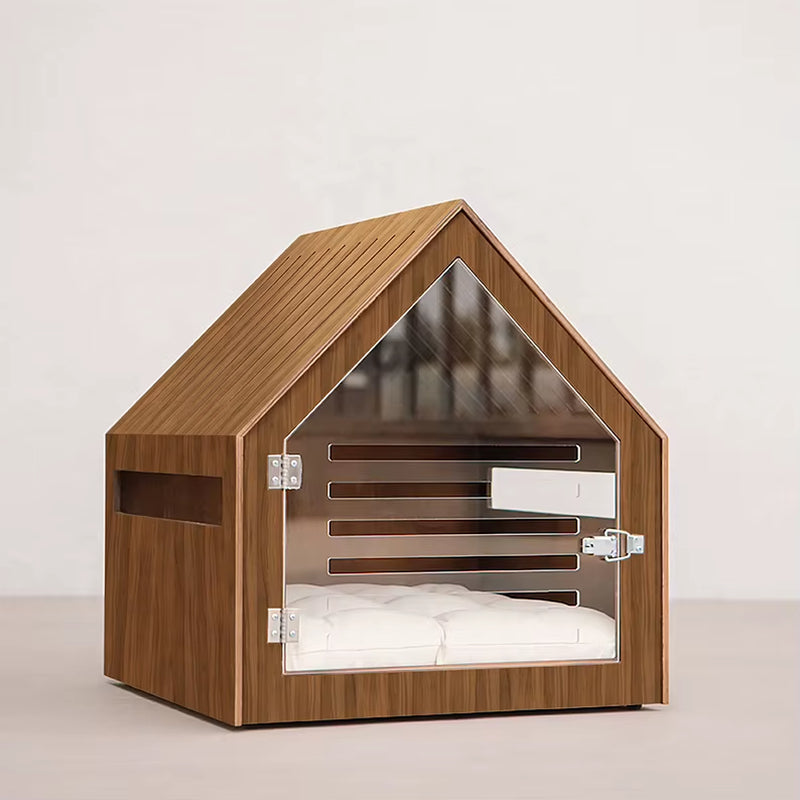 Dog and Cat House with Acrylic Door Stained Wood Dog Kennel Crate Furniture Indoor Dog Cat House