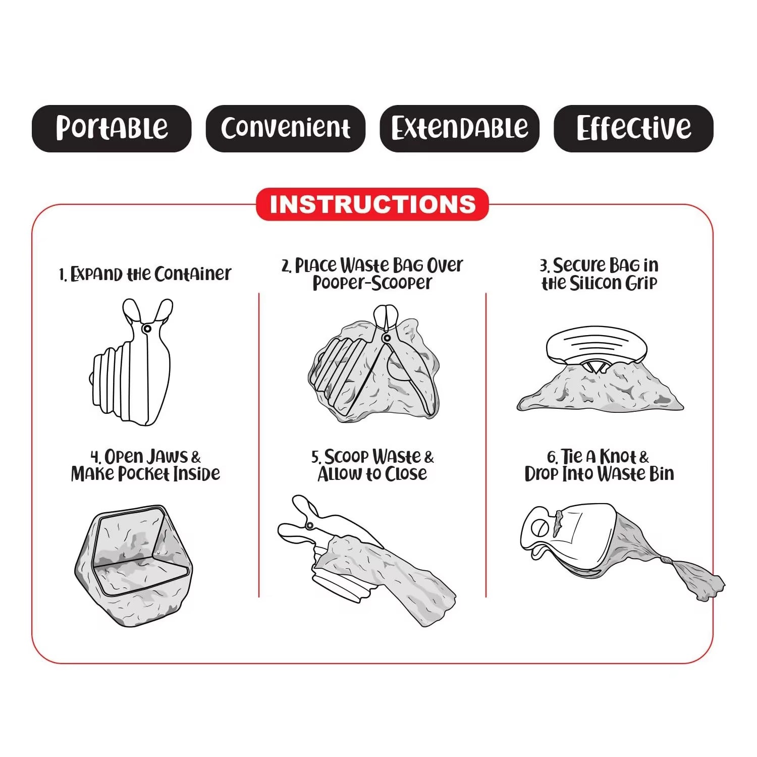 Portable Dog Pooper Scooper Convenience for Small and Large Dogs with Bag Attachment