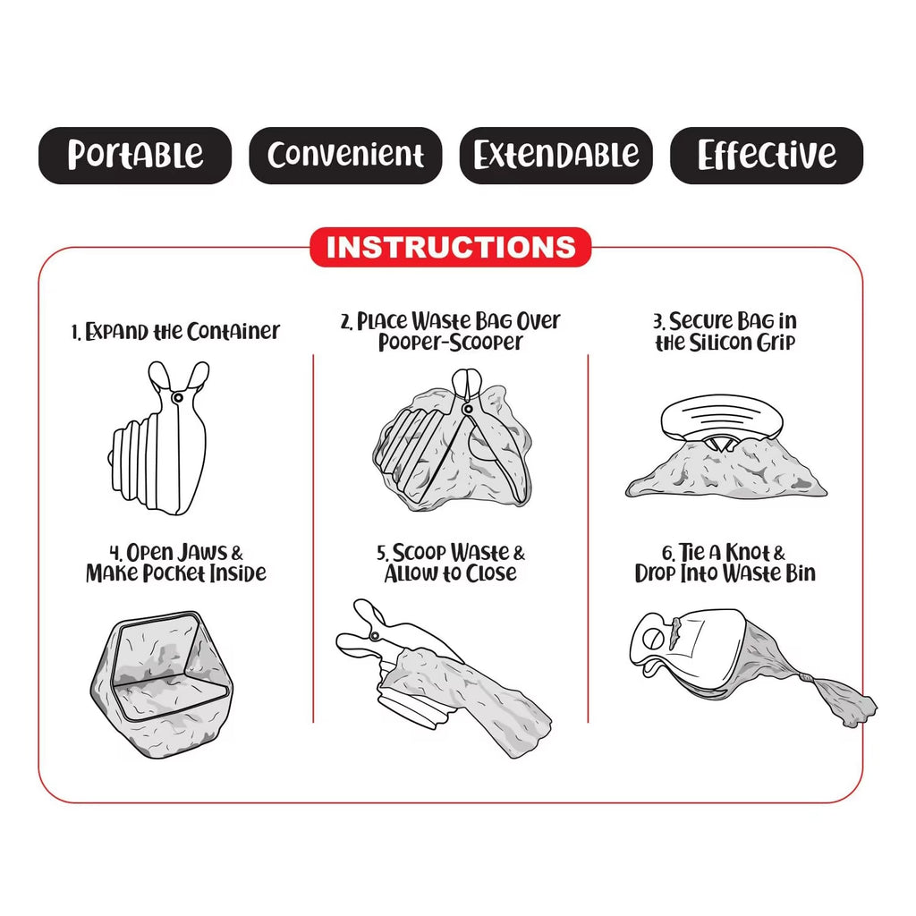 Portable Dog Pooper Scooper Convenience for Small and Large Dogs with Bag Attachment