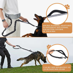 Hands-Free Waist Dog Leash with Zippered Walking Pouch - Reflective Shock-Absorbing Bungee Lead and Dual Padded Handles for Running, Walking, and Jogging
