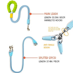 2-in-1 Multifunction Hands-Free Double Dog Leash - Adjustable Dual Splitter, 360° No-Tangle Swivel, and Padded Handle for Small to Medium Dogs Under 40lbs