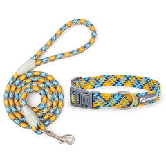 Premium Braided Nylon Rope Dog Leash and Collar Set - Heavy-Duty Adjustable Climbing Rope Pet Lead with Quick-Release Safety Buckle for Small, Medium, and Large Dogs