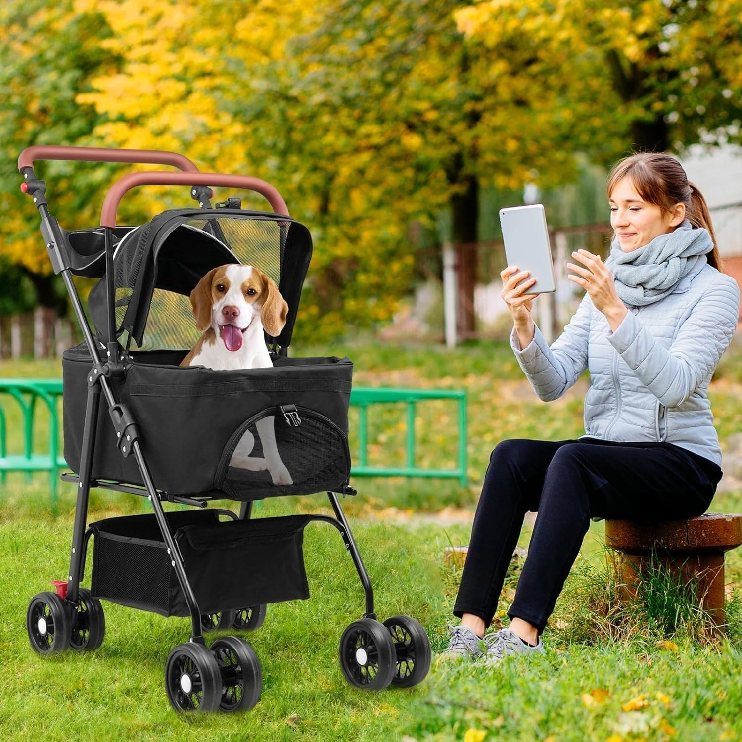 3 in 1 Folding Dog Stroller, Pet Stroller for Small/Medium Dogs, Cat Stroller W/