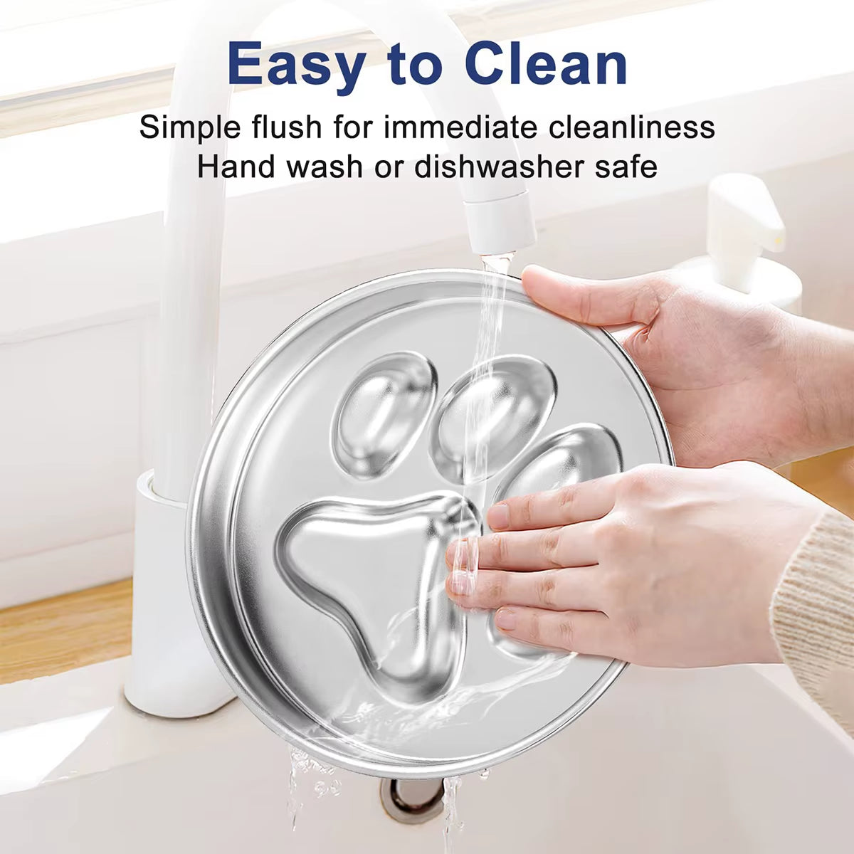 Pet Bone And Footprint Stainless Steel Feeding Bowl