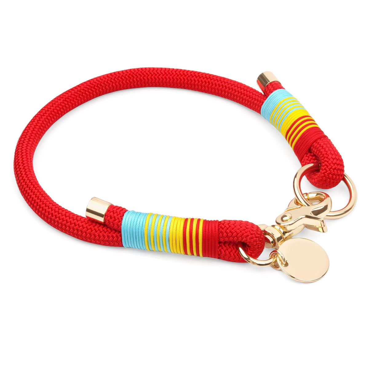 Braided Paracord P-Chain Pet Collar | Luxurious Gold Hardware Adjustable Fashion Neck Ring - Red