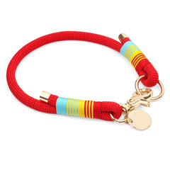 Braided Paracord P-Chain Pet Collar | Luxurious Gold Hardware Adjustable Fashion Neck Ring - Red