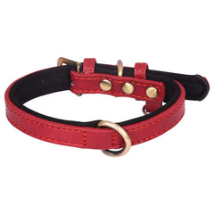 Adjustable Leather Dog Collar – Soft Padded Anti-Strangulation Design with Metal Snap, Cute Red Solid Color Pet Collar