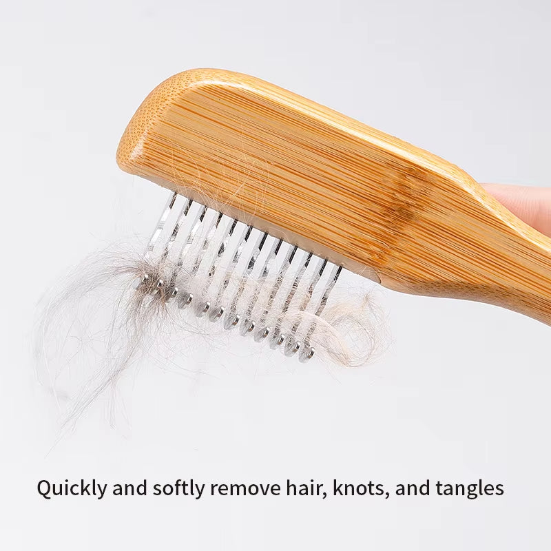 Eco-Friendly Pet Shaving Comb Hair Removal Dog Grooming Brushes Gentle Bamboo Handle Cleaning Stainless Steel TLK25132