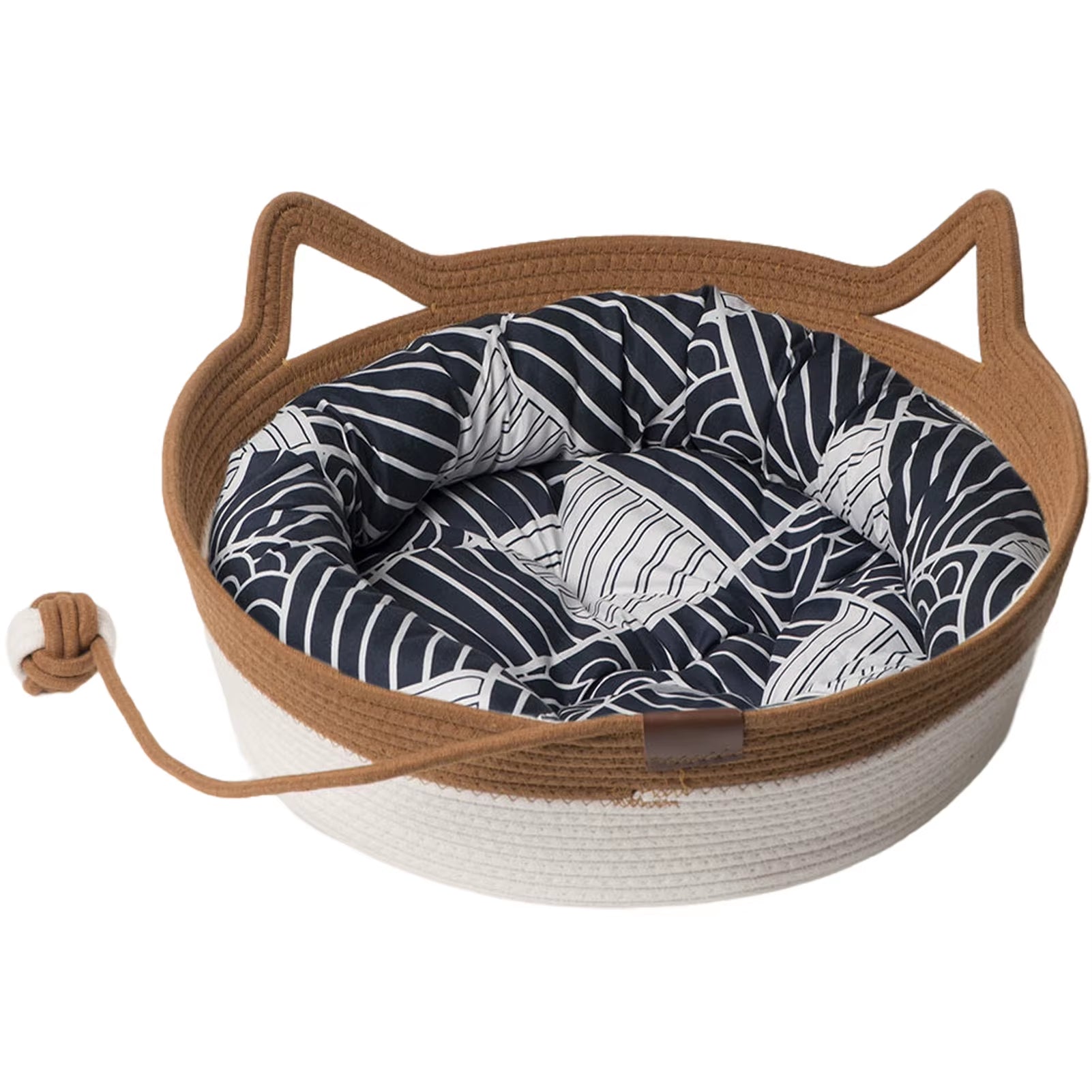Rattan Weaving Cat Basket Pet Cat Bed Woven Four Seasons Cat Bed Cat Scratch Floor Rattan Interactive Games Ball with Cushion