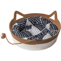 Rattan Weaving Cat Basket Pet Cat Bed Woven Four Seasons Cat Bed Cat Scratch Floor Rattan Interactive Games Ball with Cushion