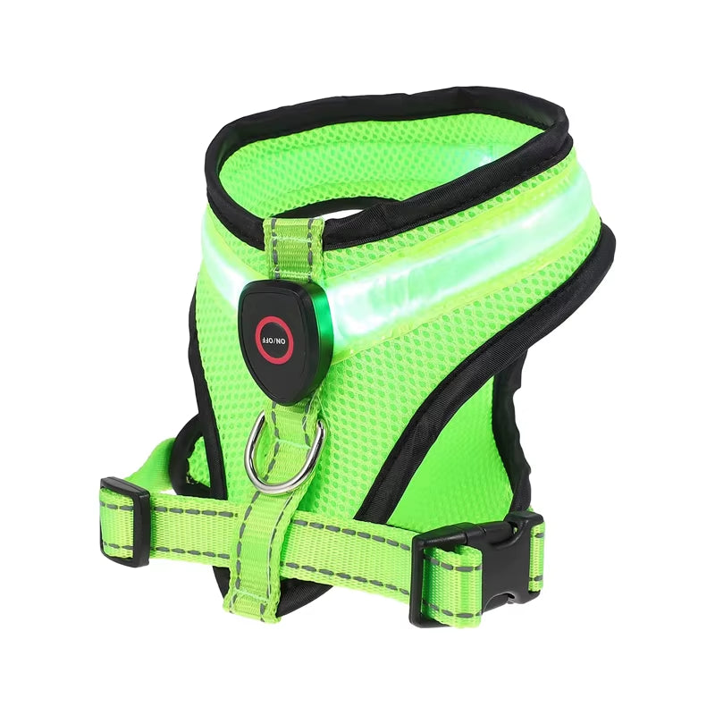 LED Light Dog Harness – USB Rechargeable Reflective Vest, Adjustable Soft Padded Mesh Harness for Small & Medium Dogs