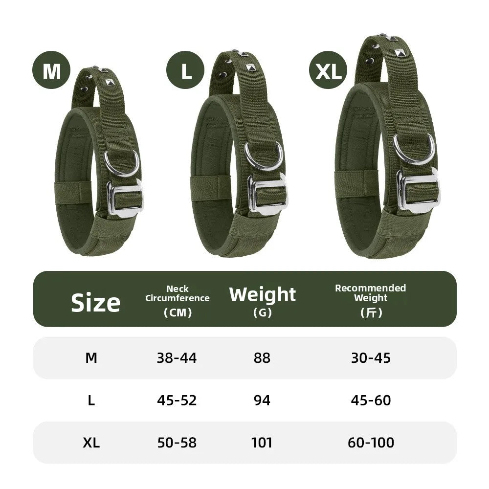 Adjustable Nylon Rivet Dog Collar - Heavy-Duty Explosive-Proof Anti-Loss Pet Neckband with Reflective Strip for Medium to Large Dogs
