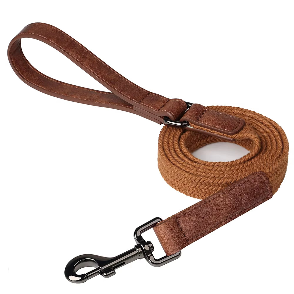 5ft durable nylon dog leash with soft PU leather handle and metal swivel hook