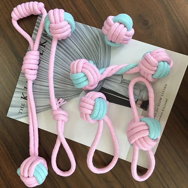 6Pcs/Pack Chew Cotton Rope Dog Toy for Outdoor Teeth Clean Ball Rope Toys Ball Tough Teething Rope Tug of War & Fetching Bone