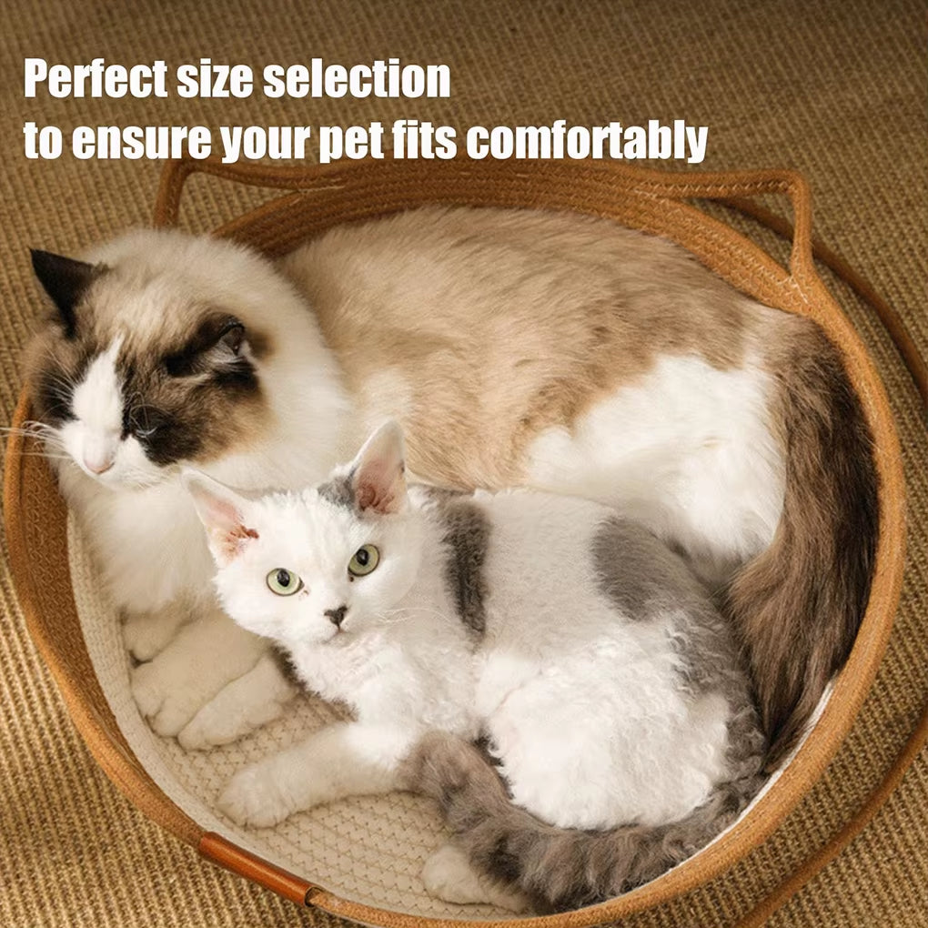 Rattan Weaving Cat Basket Pet Cat Bed Woven Four Seasons Cat Bed Cat Scratch Floor Rattan Interactive Games Ball with Cushion