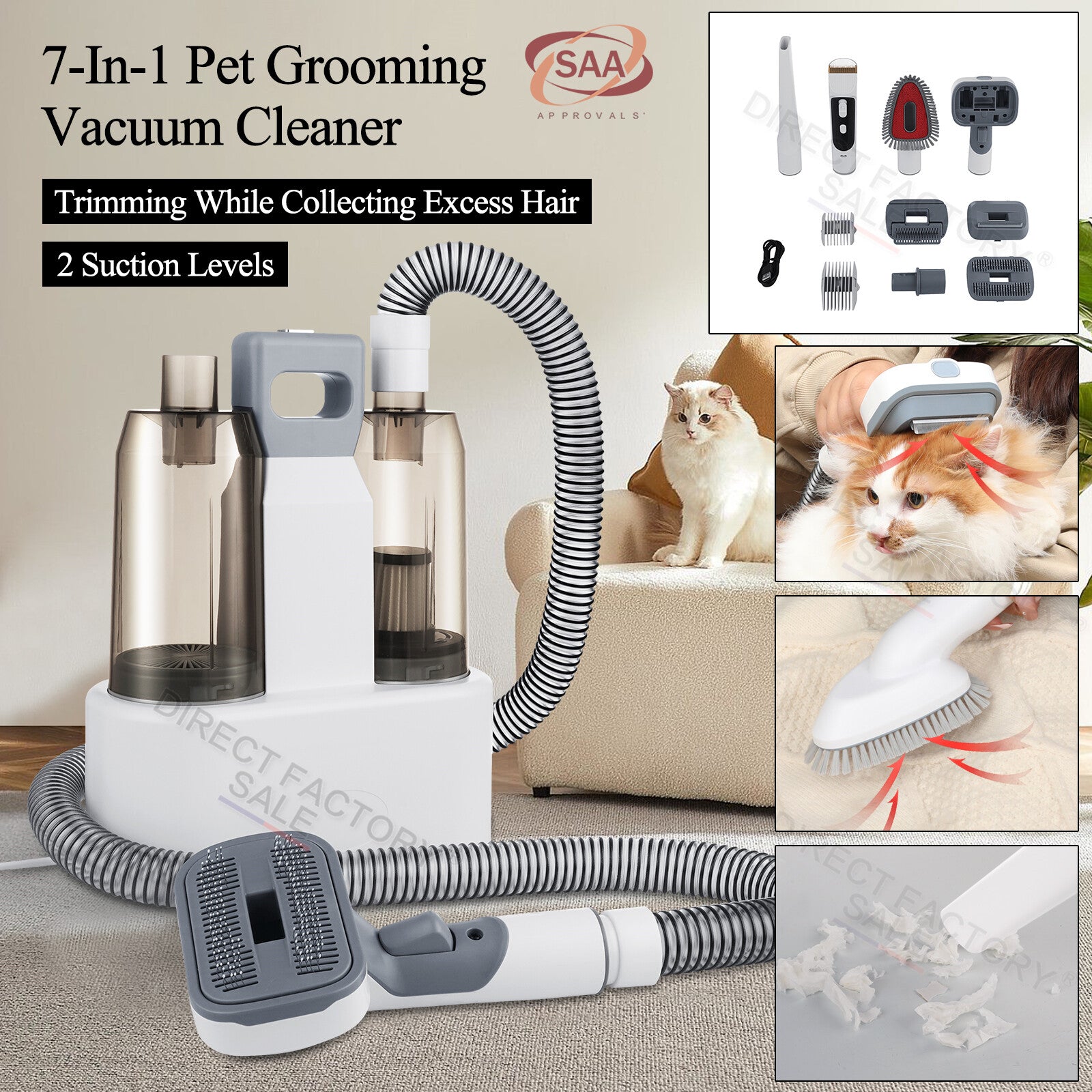 Pet Grooming Hair Dryer and Vacuum Cleaner Set with Clipper and Brush
