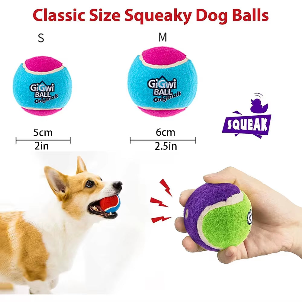 4Pcs/Set Pets Dog Squeaky Tennis Ball Toys Bite Resistant High Bounce Sound Rubber Ball for Small Medium Dogs Training Toy