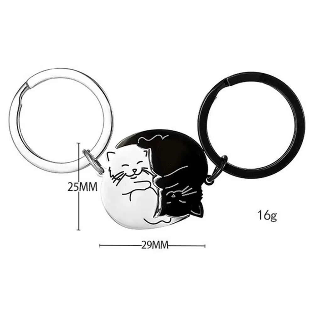 Stainless Steel Black Cat Couples Keychain Puzzle Set - Thoughtful Valentine's Gift for Partners and Friends