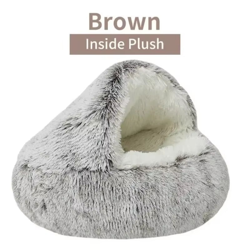 Deluxe Enclosed Plush Pet Bed for Cats - Cozy Round Sleeping Bag and Nesting Cushion