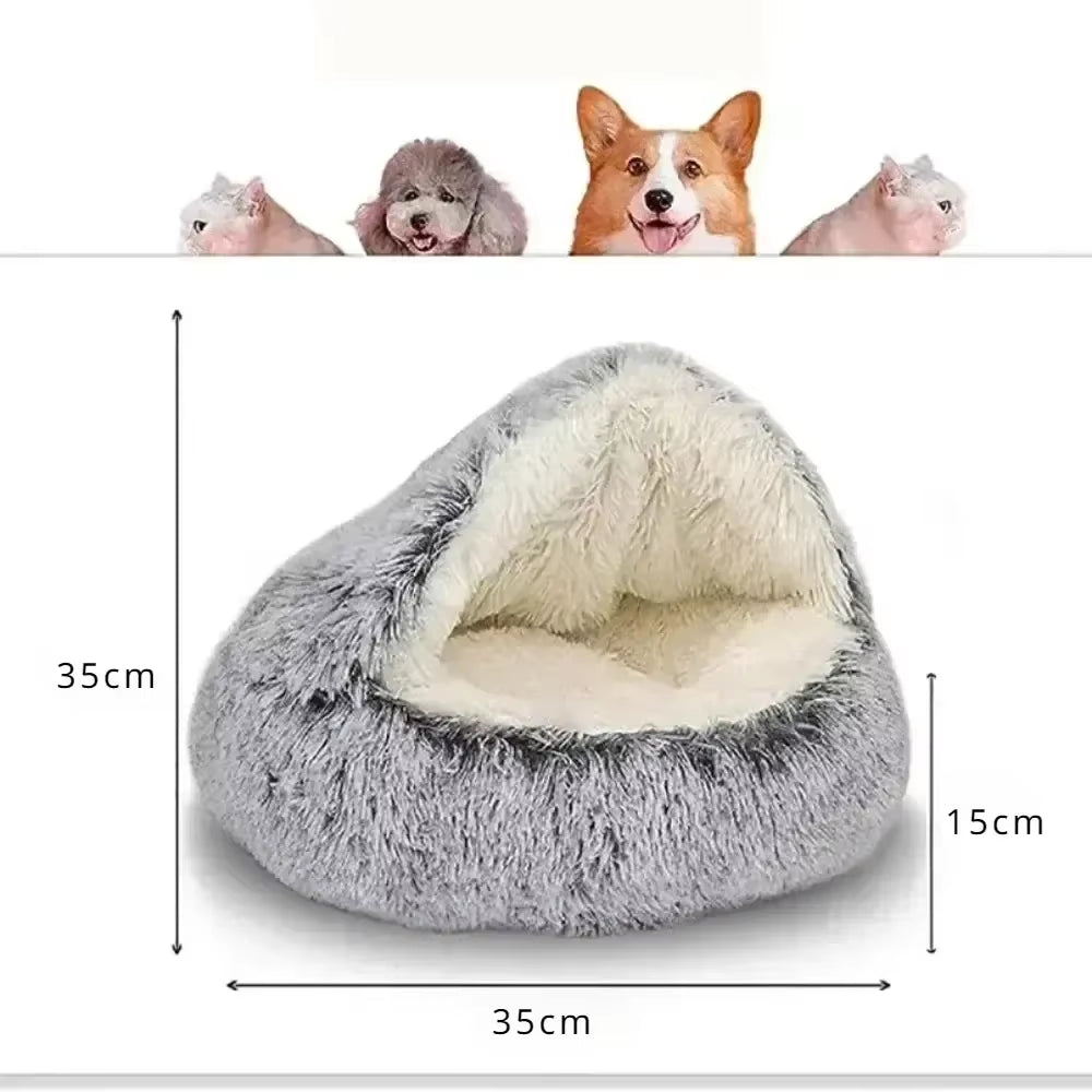 Deluxe Enclosed Plush Pet Bed for Cats - Cozy Round Sleeping Bag and Nesting Cushion