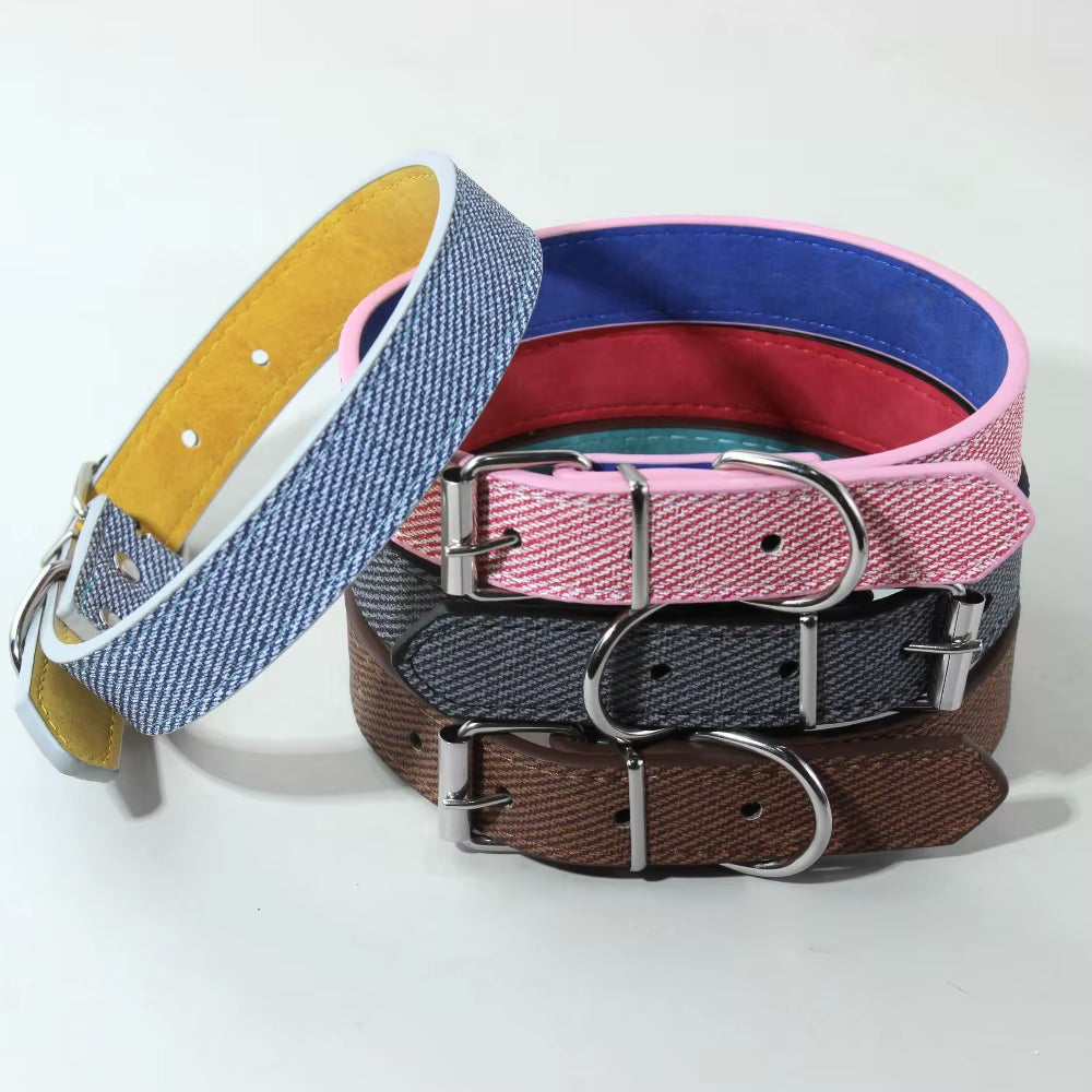 Soft Durable Dog Collar PVC Leather Adjustable Pet Collar for Small Medium Large Dogs Cat Puppy Accessories Chihuahua Brown