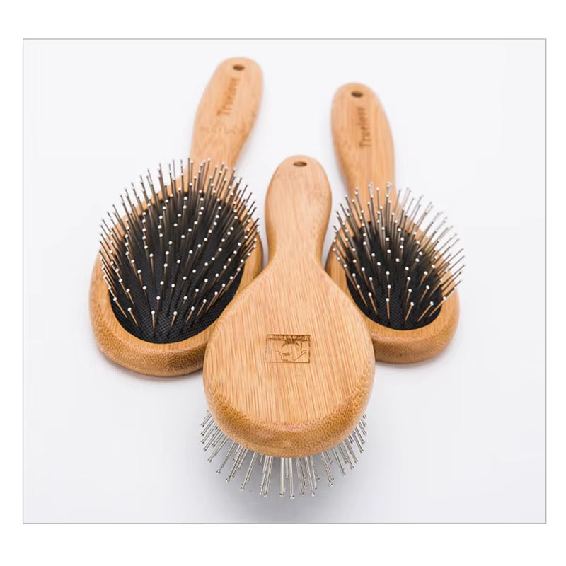 Pet round Comb Bamboo Wood Handle in Cat and Dog Hair Remover Brush Fur Small Medium Large Grooming Gifts TLK19131