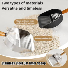Steel Cat Litter Scoop Long Wooden Handle