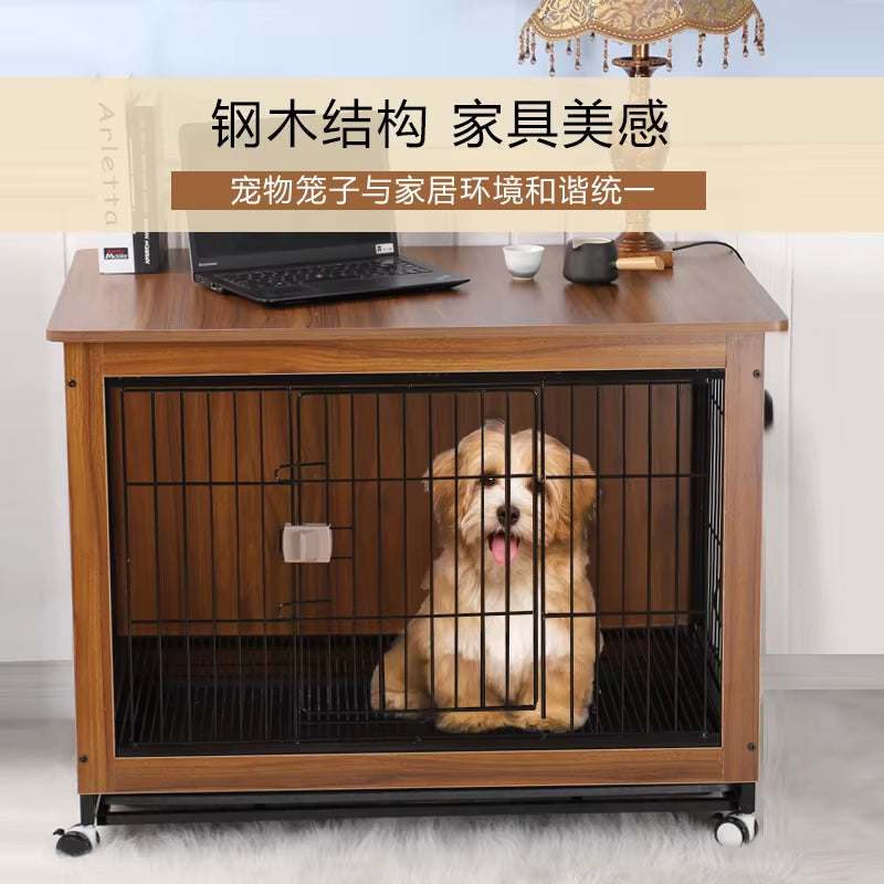 High Quality Portable Squire Metal Wooden Style Crate Pet Dog Kennel Dog Cat Wooden Cage Furniture for Puppy