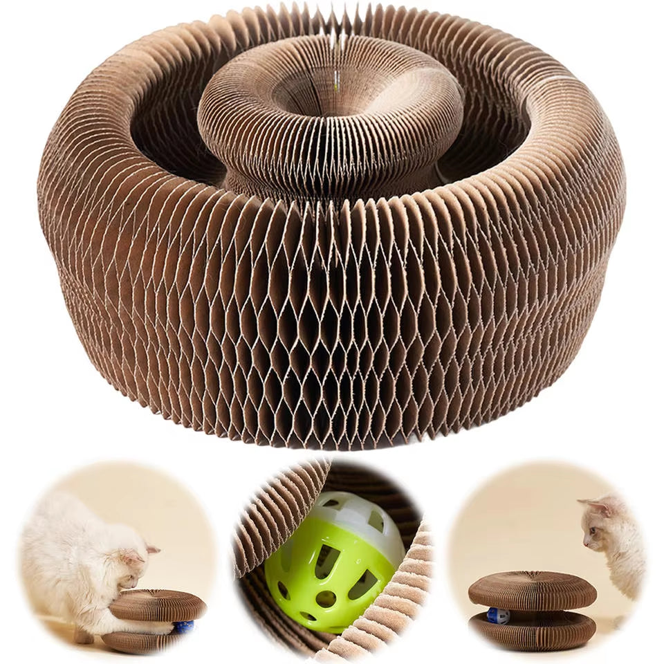 Magic Accordion Cat Scratcher Toy with Ball – Corrugated Cat Climbing Frame & Scratch Board