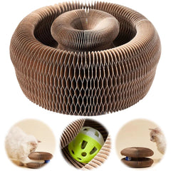 Magic Accordion Cat Scratcher Toy with Ball – Corrugated Cat Climbing Frame & Scratch Board