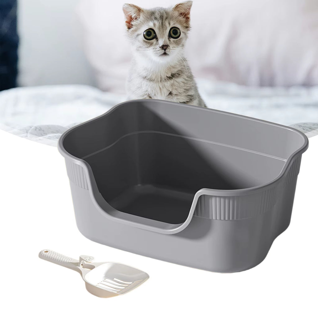 Semi Enclosed Cat Litter Box anti Splashing Cat Toilet Sand Box with Litter Shovel Pet Bedpan Tray Pet Cleaning Supplies