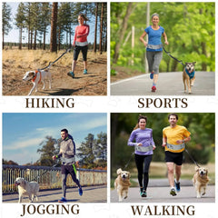 Hands-Free Waist Dog Leash with Zippered Walking Pouch - Reflective Shock-Absorbing Bungee Lead and Dual Padded Handles for Running, Walking, and Jogging