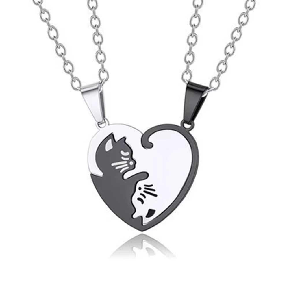 Stainless Steel Black Cat Couples Keychain Puzzle Set - Thoughtful Valentine's Gift for Partners and Friends