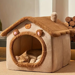 Foldable Plush Pet House – Cozy Winter Cave Bed for Cats & Small Dogs, Removable & Washable